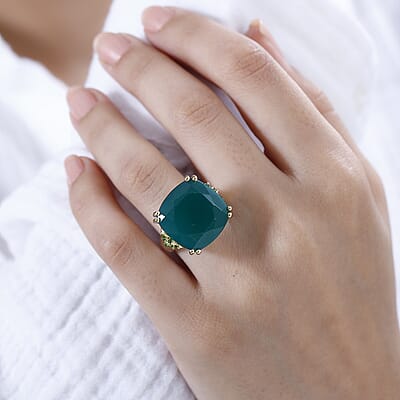 Verde Onyx, Chrome Diopside Ring in Vermeil YG and Platinum Over Sterling Silver (Size 10.0) 18.75 ctw