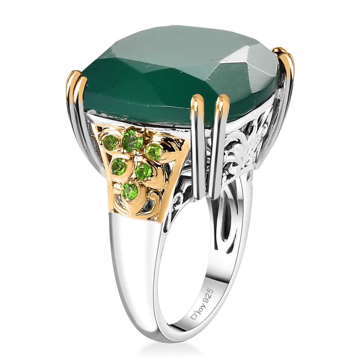 Green Onyx, Chrome Diopside Ring in Vermeil YG and Platinum Over Sterling Silver (Size 10.0) 18.75 ctw image number 3