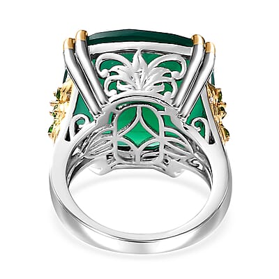 Verde Onyx, Chrome Diopside Ring in Vermeil YG and Platinum Over Sterling Silver (Size 10.0) 18.75 ctw