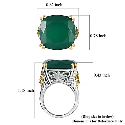 Verde Onyx, Chrome Diopside Ring in Vermeil YG and Platinum Over Sterling Silver (Size 10.0) 18.75 ctw