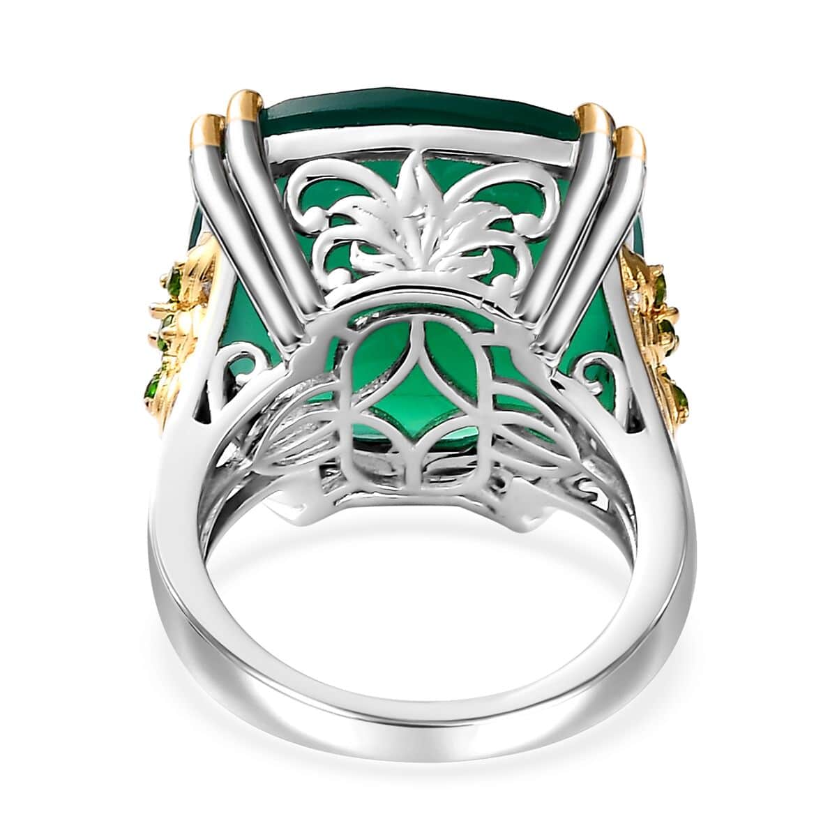 Verde Onyx and Chrome Diopside Ring in Vermeil YG and Platinum Over Sterling Silver (Size 7.0) 18.75 ctw image number 4