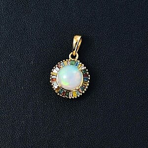 Ethiopian Welo Opal and Blue Diamond 1.80 ctw Pendant in Vermeil YG Over Sterling Silver