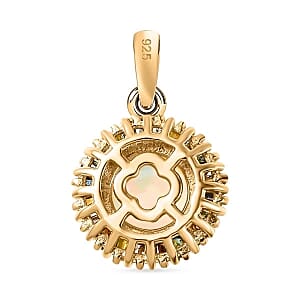 Ethiopian Welo Opal and Blue Diamond 1.80 ctw Pendant in Vermeil YG Over Sterling Silver