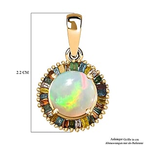 Ethiopian Welo Opal and Blue Diamond 1.80 ctw Pendant in Vermeil YG Over Sterling Silver