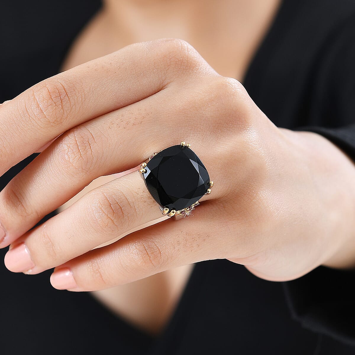 Black Onyx, Orissa Rhodolite Garnet Ring in Vermeil YG and Platinum Over Sterling Silver (Size 9.0) 20.85 ctw image number 2