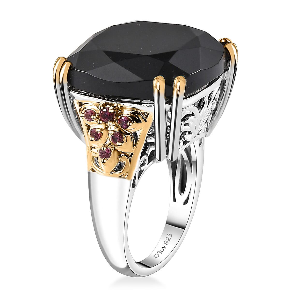 Black Onyx, Orissa Rhodolite Garnet Ring in Vermeil YG and Platinum Over Sterling Silver (Size 9.0) 20.85 ctw image number 3