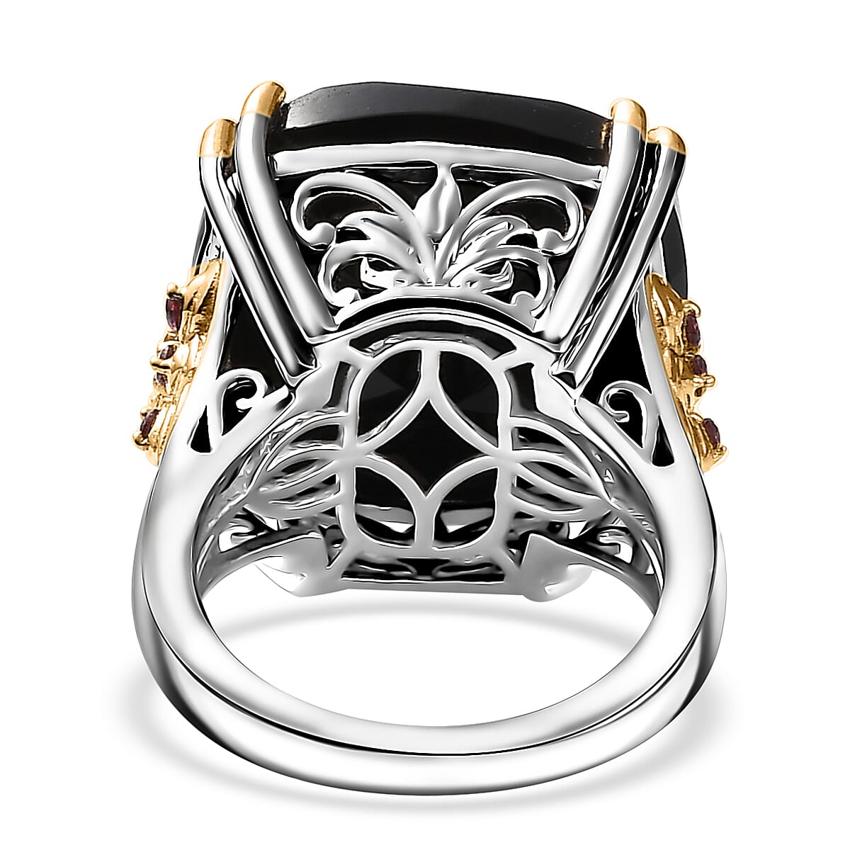 Black Onyx, Orissa Rhodolite Garnet Ring in Vermeil YG and Platinum Over Sterling Silver (Size 9.0) 20.85 ctw image number 4