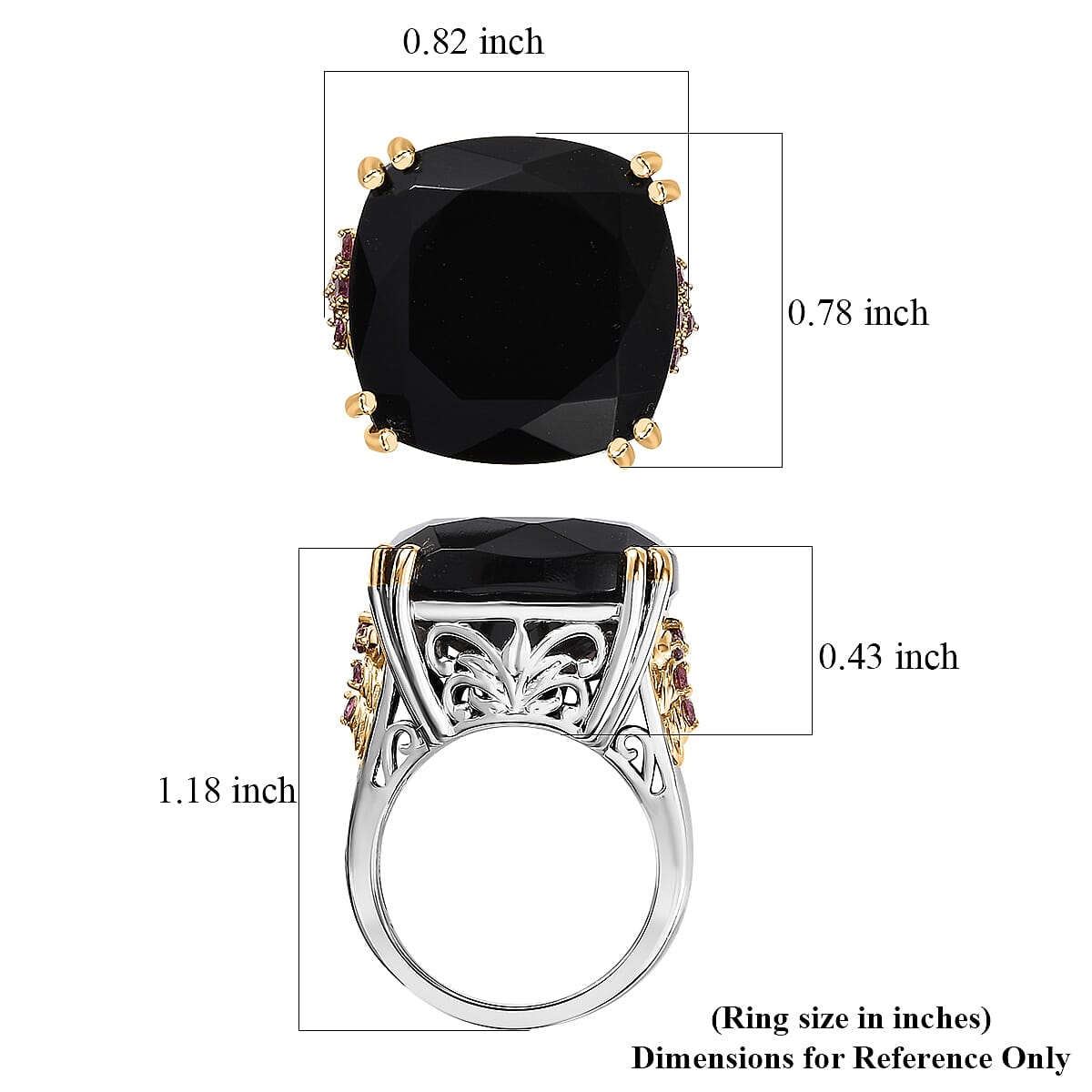 Black Onyx, Orissa Rhodolite Garnet Ring in Vermeil YG and Platinum Over Sterling Silver (Size 9.0) 20.85 ctw image number 5