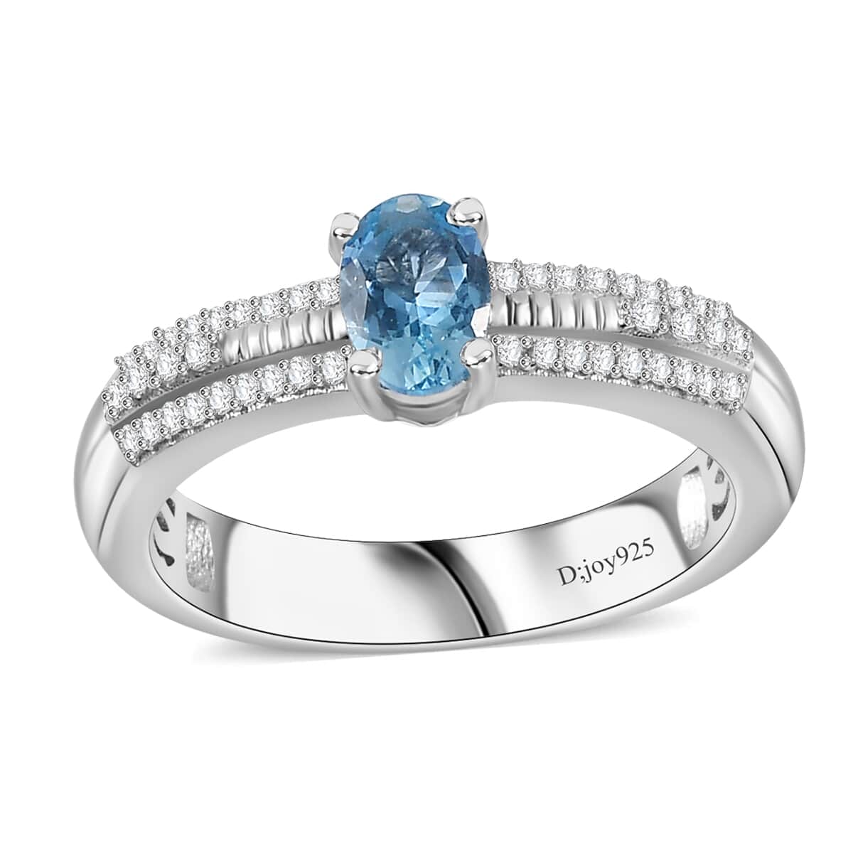Santa Maria Aquamarine, White Zircon Ring in Rhodium Over Sterling Silver (Size 10.0) 0.65 ctw image number 0