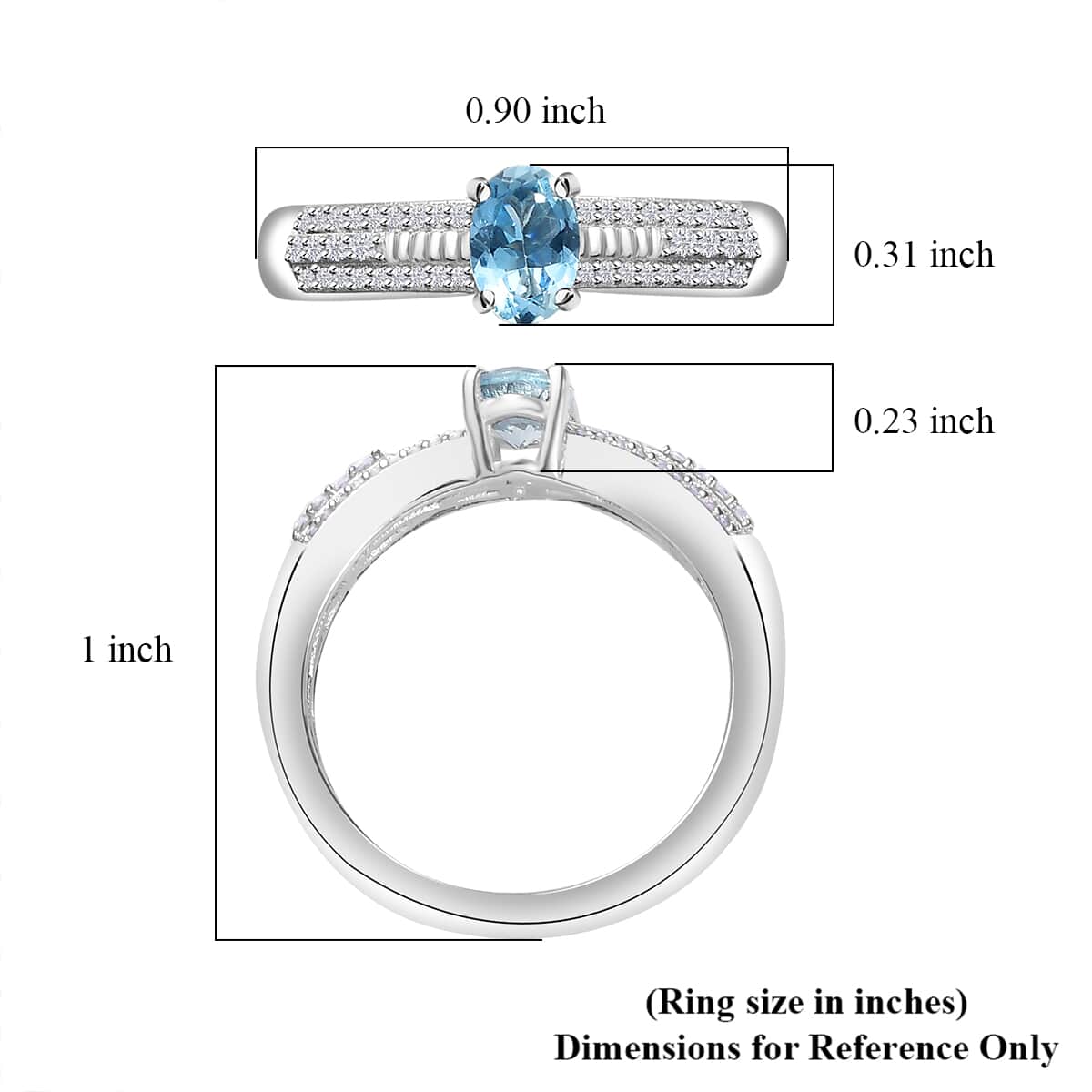 Santa Maria Aquamarine and White Zircon Broad Shank Ring in Rhodium Over Sterling Silver (Size 10.0) 0.65 ctw image number 5