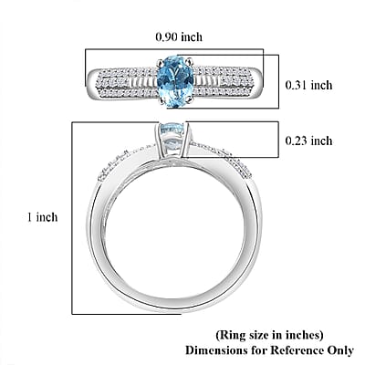 Santa Maria Aquamarine and White Zircon Broad Shank Ring in Rhodium Over Sterling Silver (Size 10.0) 0.65 ctw