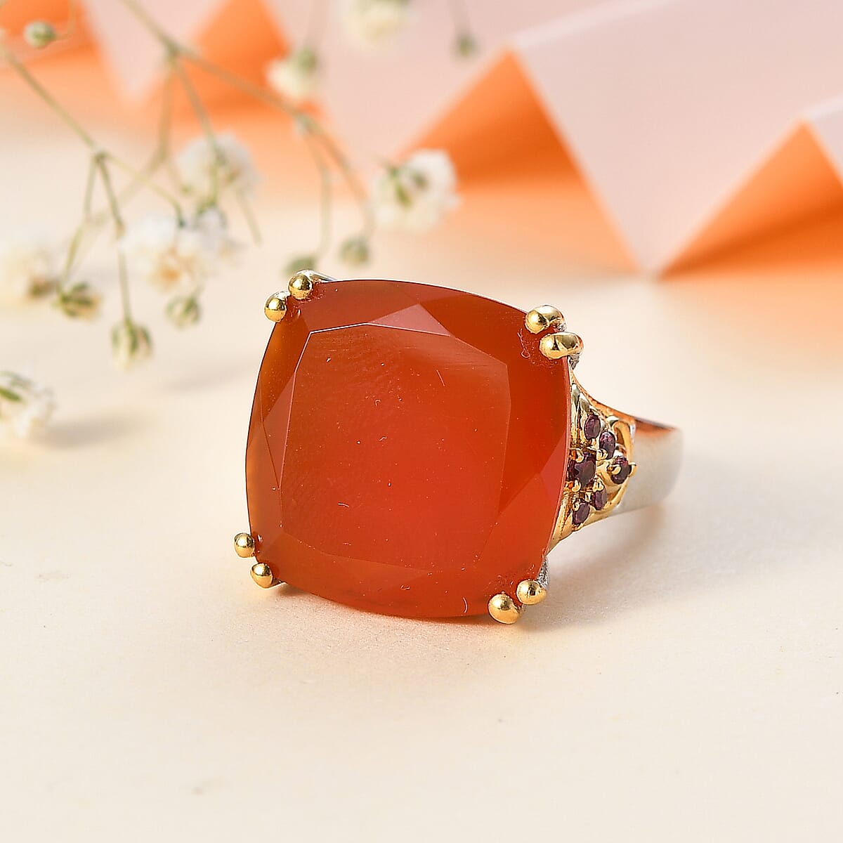 Red Onyx, Orissa Rhodolite Garnet Ring in Vermeil YG and Platinum Over Sterling Silver (Size 8.0) 14.65 ctw image number 1