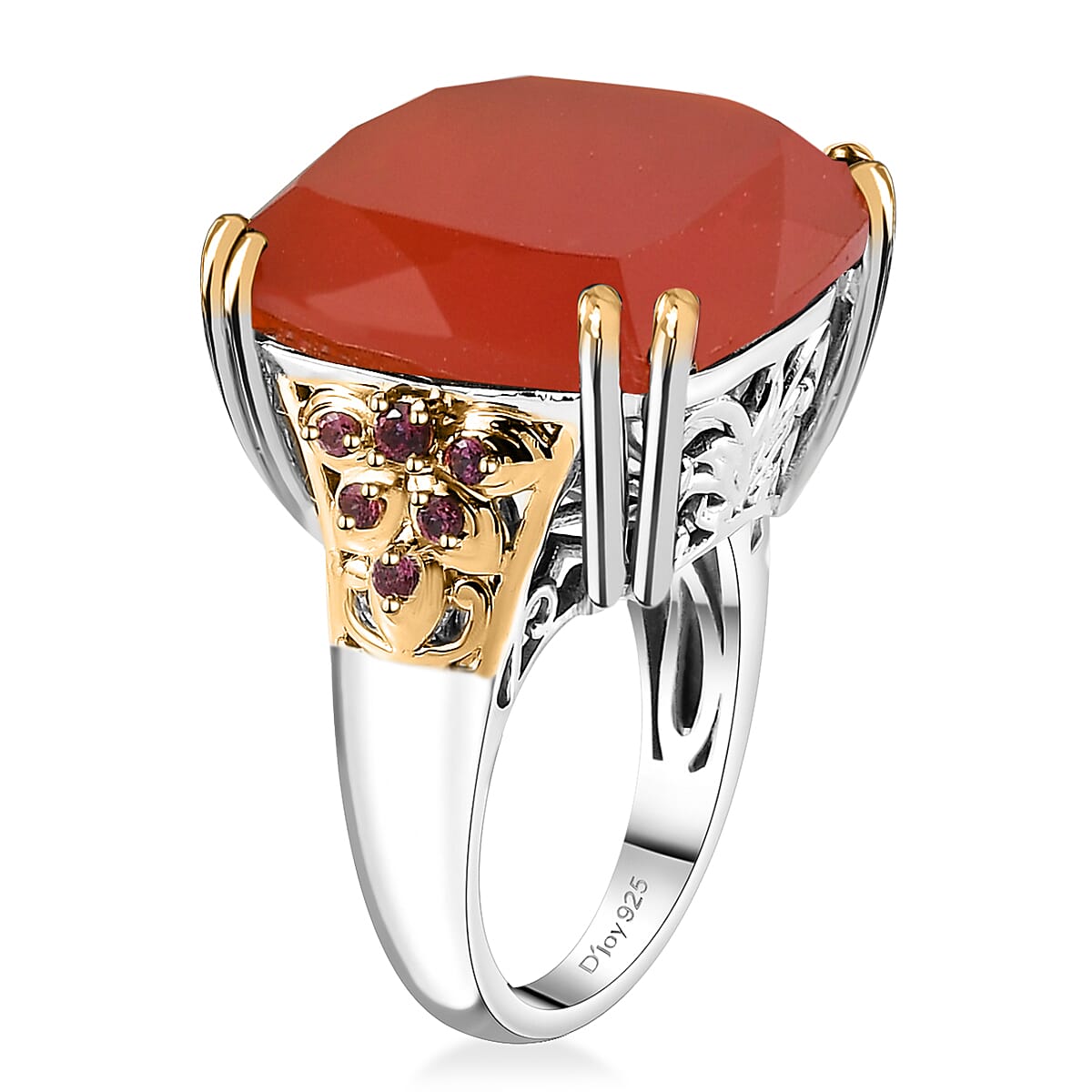 Red Onyx, Orissa Rhodolite Garnet Ring in Vermeil YG and Platinum Over Sterling Silver (Size 8.0) 14.65 ctw image number 3