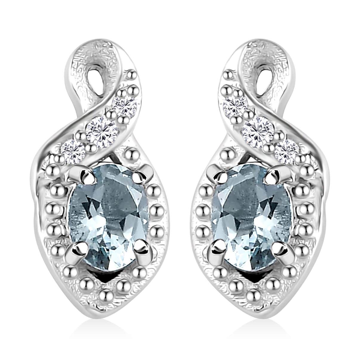 Santa Maria Aquamarine and White Zircon Leaf Earrings in Rhodium Over Sterling Silver 0.40 ctw image number 0