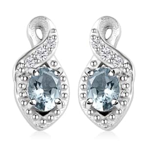 Santa Maria Aquamarine and White Zircon Leaf Earrings in Rhodium Over Sterling Silver 0.40 ctw