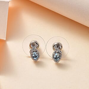 Santa Maria Aquamarine and White Zircon Leaf Earrings in Rhodium Over Sterling Silver 0.40 ctw