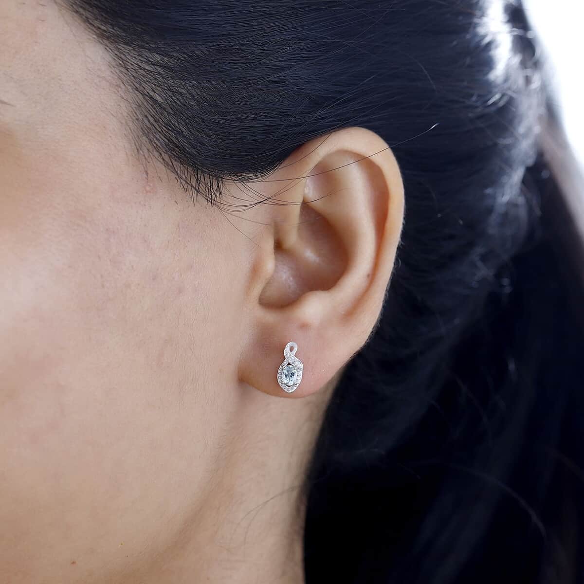 Santa Maria Aquamarine and White Zircon Leaf Earrings in Rhodium Over Sterling Silver 0.40 ctw image number 2