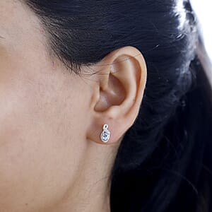 Santa Maria Aquamarine and White Zircon Leaf Earrings in Rhodium Over Sterling Silver 0.40 ctw