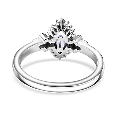 AAA Tanzanite and Diamond Ballerina Ring in Rhodium Over Sterling Silver (Size 10.0) 0.80 ctw