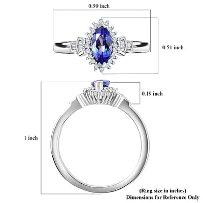 AAA Tanzanite and Diamond Ballerina Ring in Rhodium Over Sterling Silver (Size 10.0) 0.80 ctw