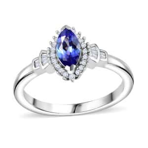 AAA Tanzanite and Diamond Ballerina Ring in Rhodium Over Sterling Silver (Size 5.0) 0.80 ctw