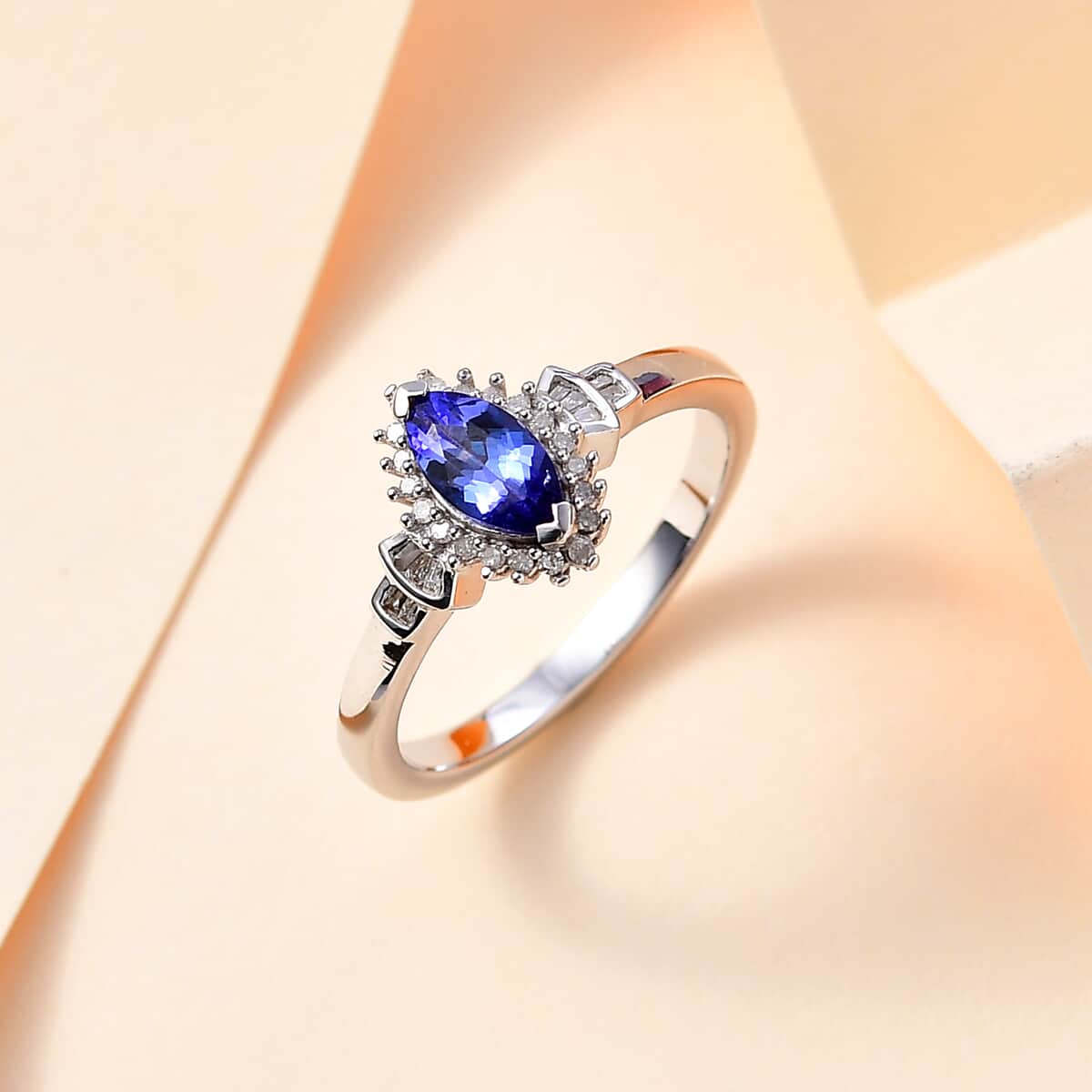 AAA Tanzanite, Diamond (0.20 cts) Ring in Rhodium Over Sterling Silver (Size 7.0) 0.80 ctw image number 1