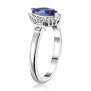 AAA Tanzanite and Diamond Ballerina Ring in Rhodium Over Sterling Silver (Size 7.0) 0.80 ctw