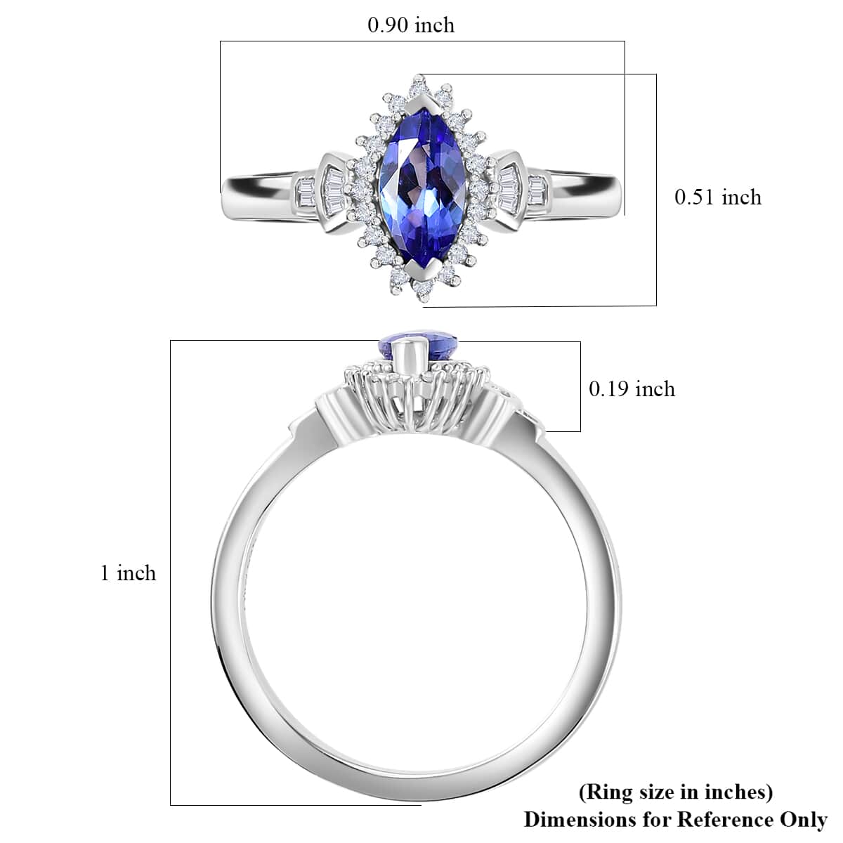 AAA Tanzanite, Diamond (0.20 cts) Ring in Rhodium Over Sterling Silver (Size 7.0) 0.80 ctw image number 5
