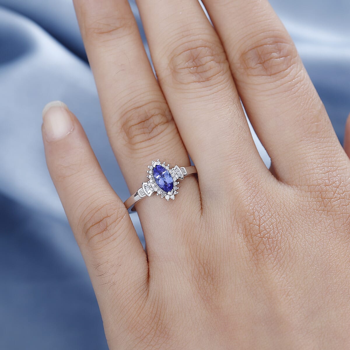 AAA Tanzanite and Diamond Ballerina Ring in Rhodium Over Sterling Silver (Size 8.0) 0.80 ctw image number 2