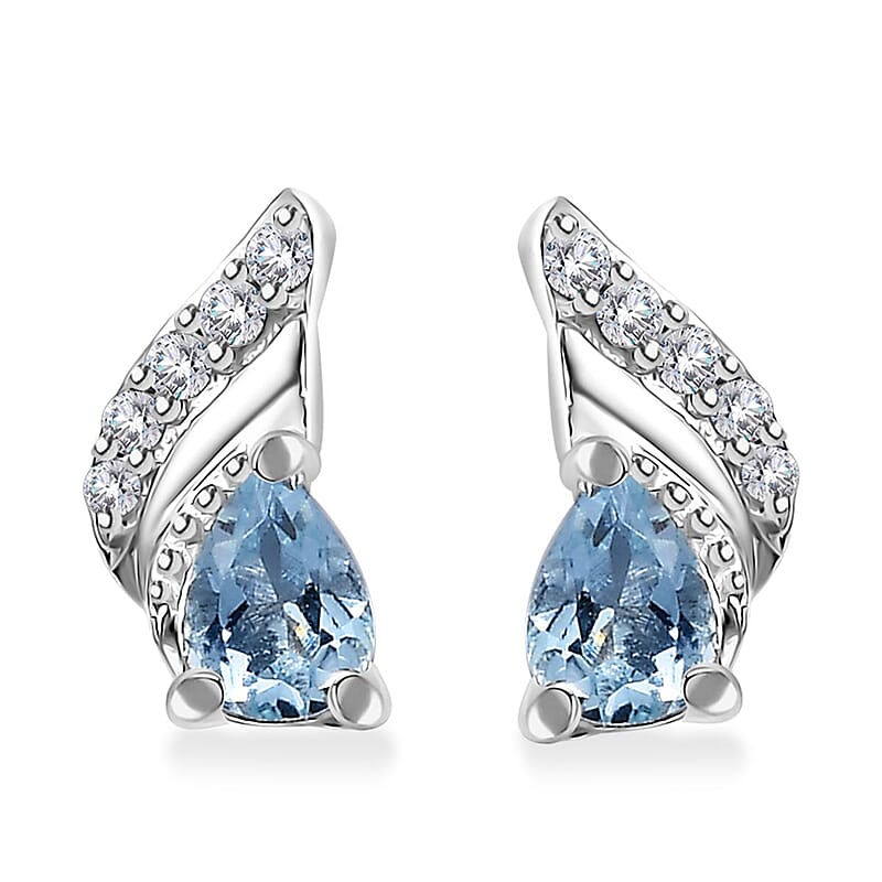 Santa Maria Aquamarine and White Zircon Leaf Earrings
