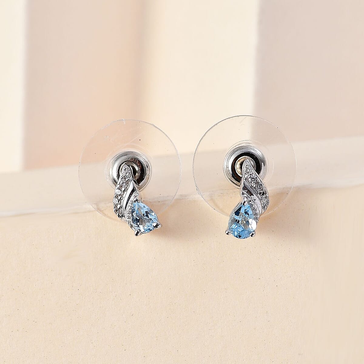 Santa Maria Aquamarine and White Zircon Leaf Earrings in Rhodium Over Sterling Silver 0.40 ctw image number 1