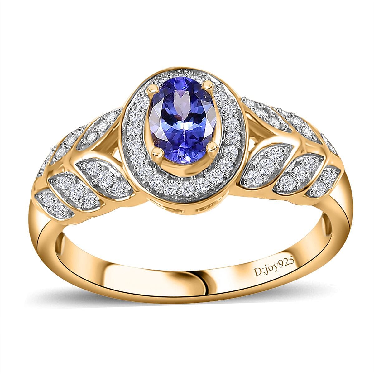 AAA Tanzanite and White Zircon Leaf Ring in 18K Vermeil Yellow Gold Over Sterling Silver (Size 10.0) 0.75 ctw