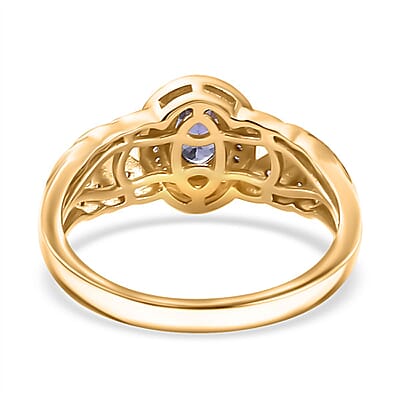 AAA Tanzanite and White Zircon Leaf Ring in 18K Vermeil Yellow Gold Over Sterling Silver (Size 10.0) 0.75 ctw