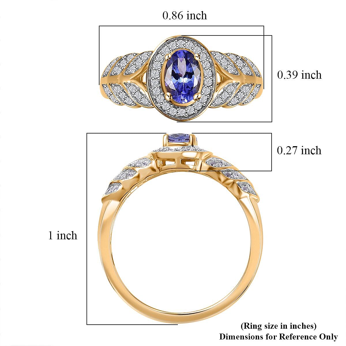 AAA Tanzanite and White Zircon Leaf Ring in 18K Vermeil Yellow Gold Over Sterling Silver (Size 10.0) 0.75 ctw