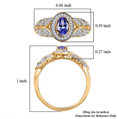 AAA Tanzanite and White Zircon Leaf Ring in 18K Vermeil Yellow Gold Over Sterling Silver (Size 10.0) 0.75 ctw