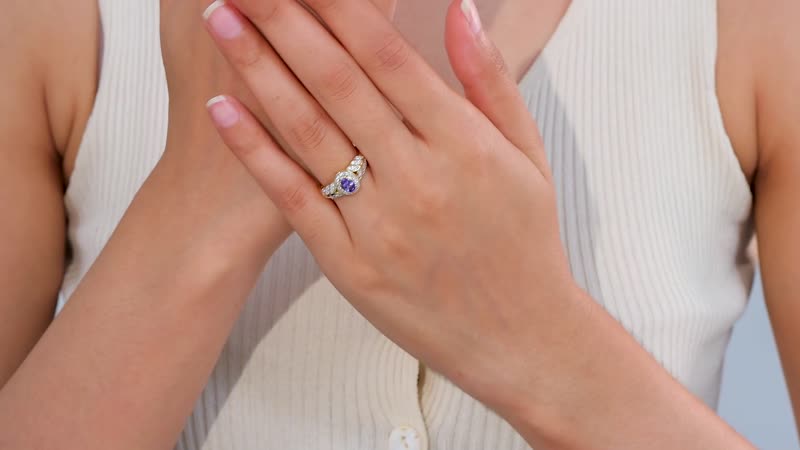 AAA Tanzanite, White Zircon Ring in 18K Vermeil YG Over Sterling Silver (Size 7.0) 0.75 ctw