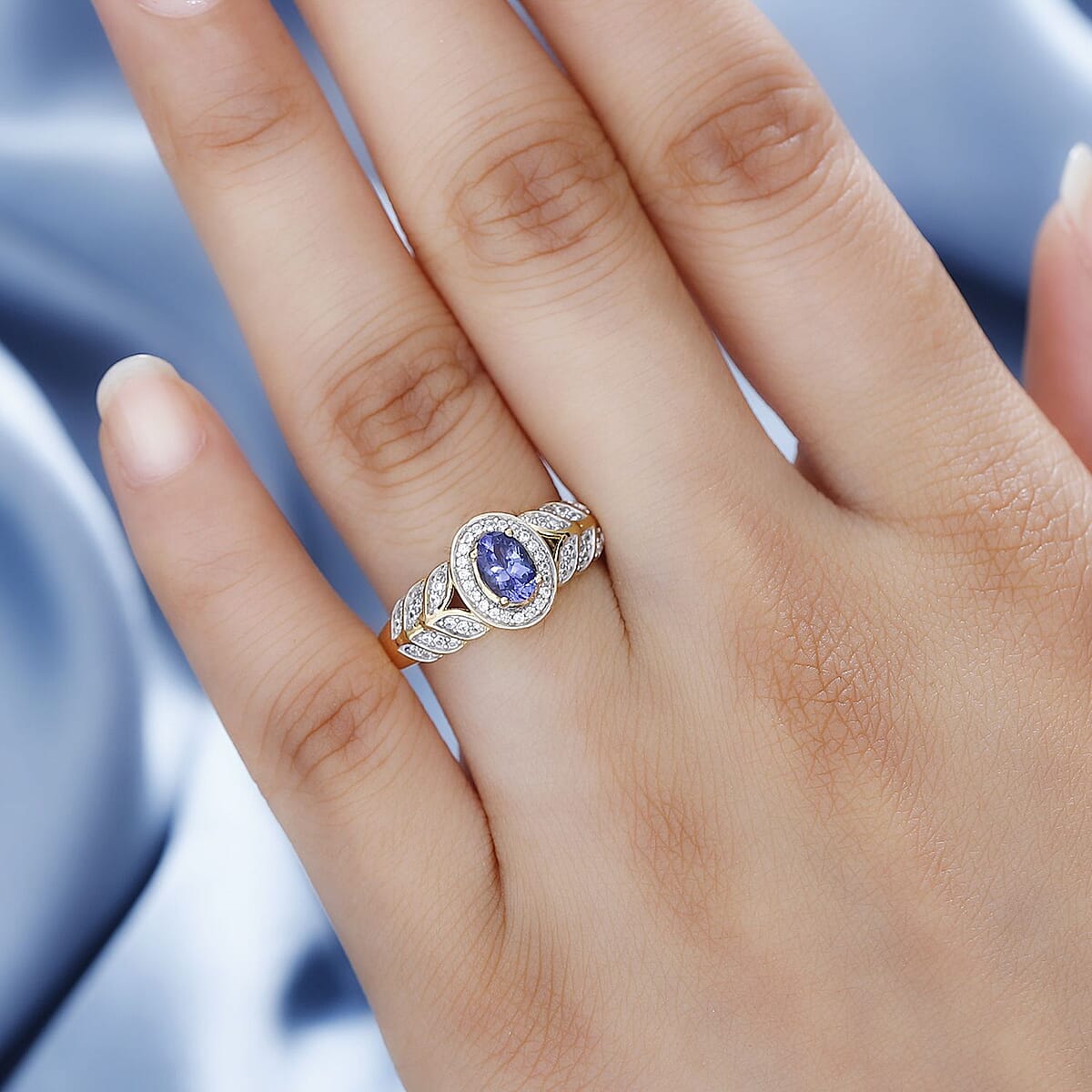 AAA Tanzanite and White Zircon Leaf Ring in 18K Vermeil Yellow Gold Over Sterling Silver (Size 7.0) 0.75 ctw image number 2