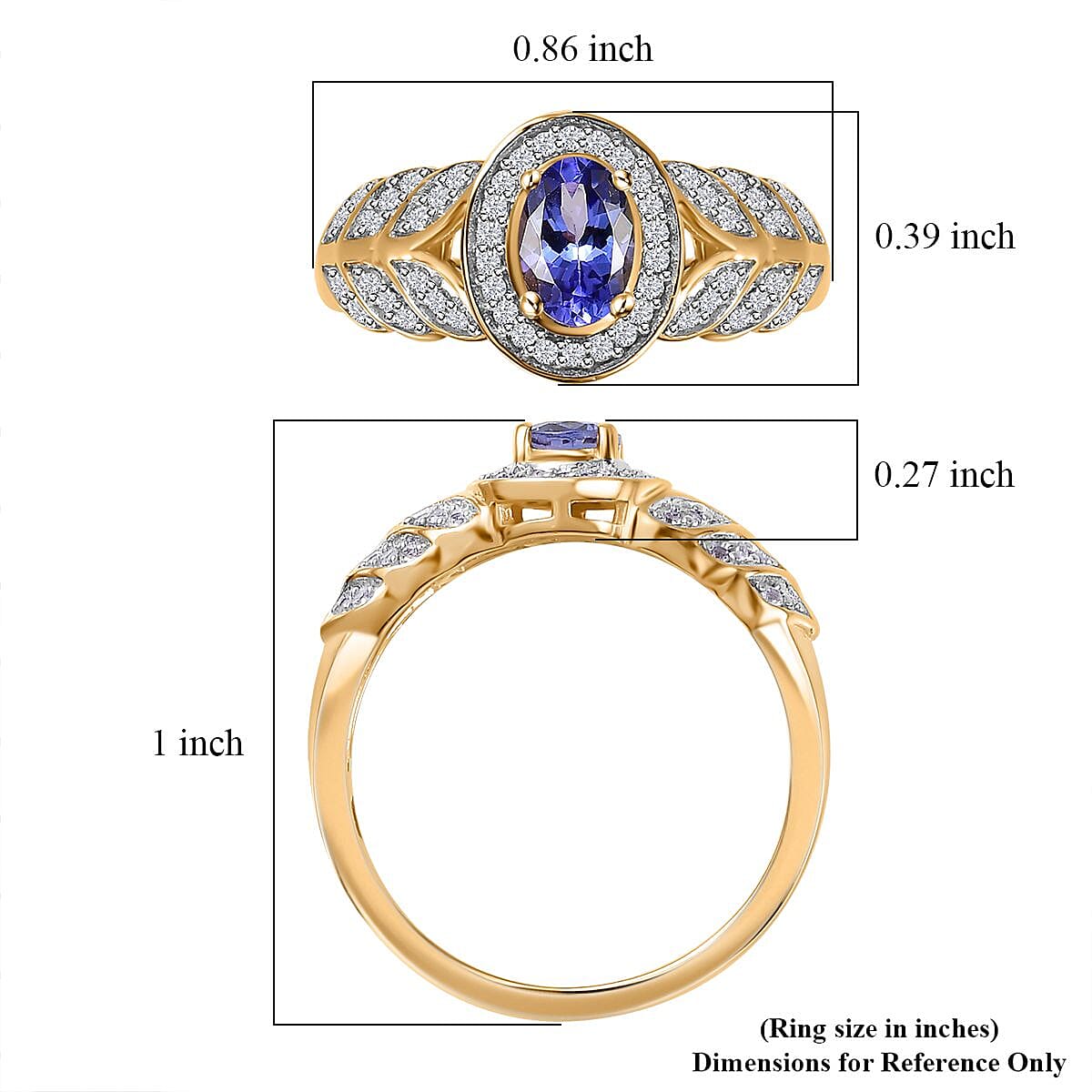 AAA Tanzanite and White Zircon Leaf Ring in 18K Vermeil Yellow Gold Over Sterling Silver (Size 7.0) 0.75 ctw image number 5