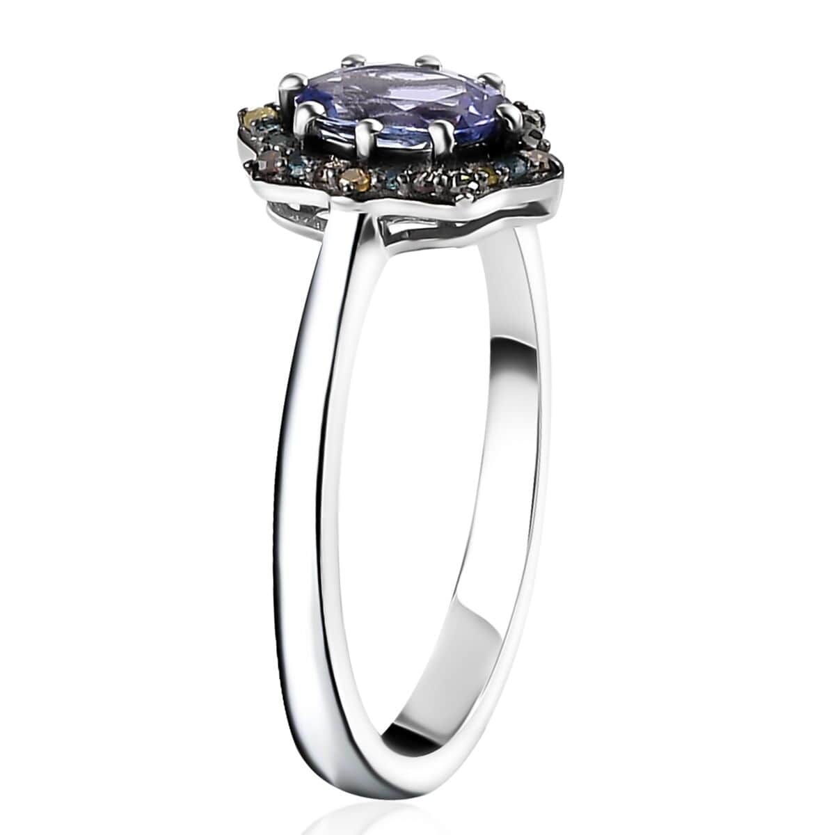 Tanzanite, Multi Diamond (IR and Natural) (0.15 cts) Ring in Rhodium Over Sterling Silver (Size 10.0) 1.15 ctw image number 3