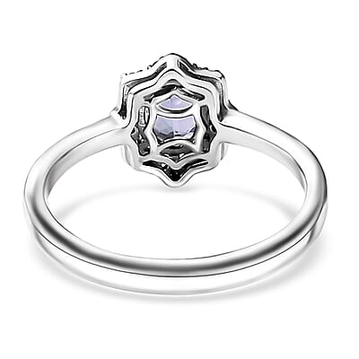 Tanzanite and Multi Diamond Northern Lights Ring in Rhodium Over Sterling Silver (Size 10.0) 1.15 ctw