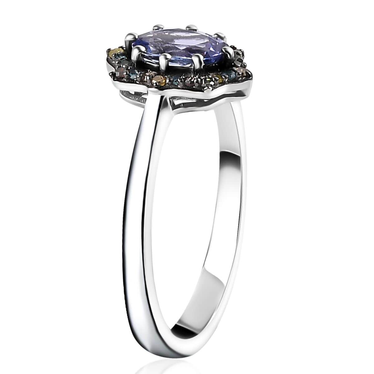 Tanzanite and Multi Diamond Northern Lights Ring in Rhodium Over Sterling Silver (Size 5.0) 1.15 ctw image number 3