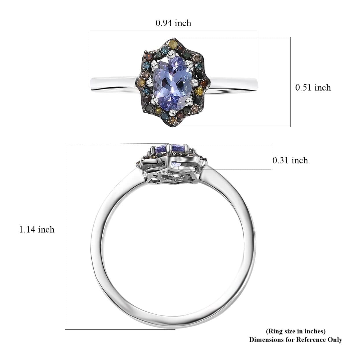 Tanzanite and Multi Diamond Northern Lights Ring in Rhodium Over Sterling Silver (Size 5.0) 1.15 ctw image number 5