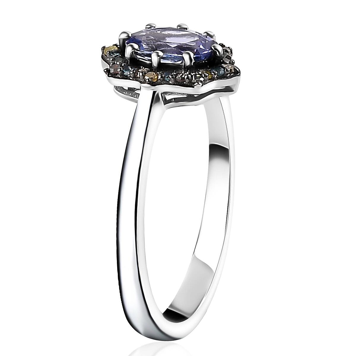 Tanzanite and Multi Diamond Northern Lights Ring in Rhodium Over Sterling Silver (Size 9.0) 1.15 ctw image number 3