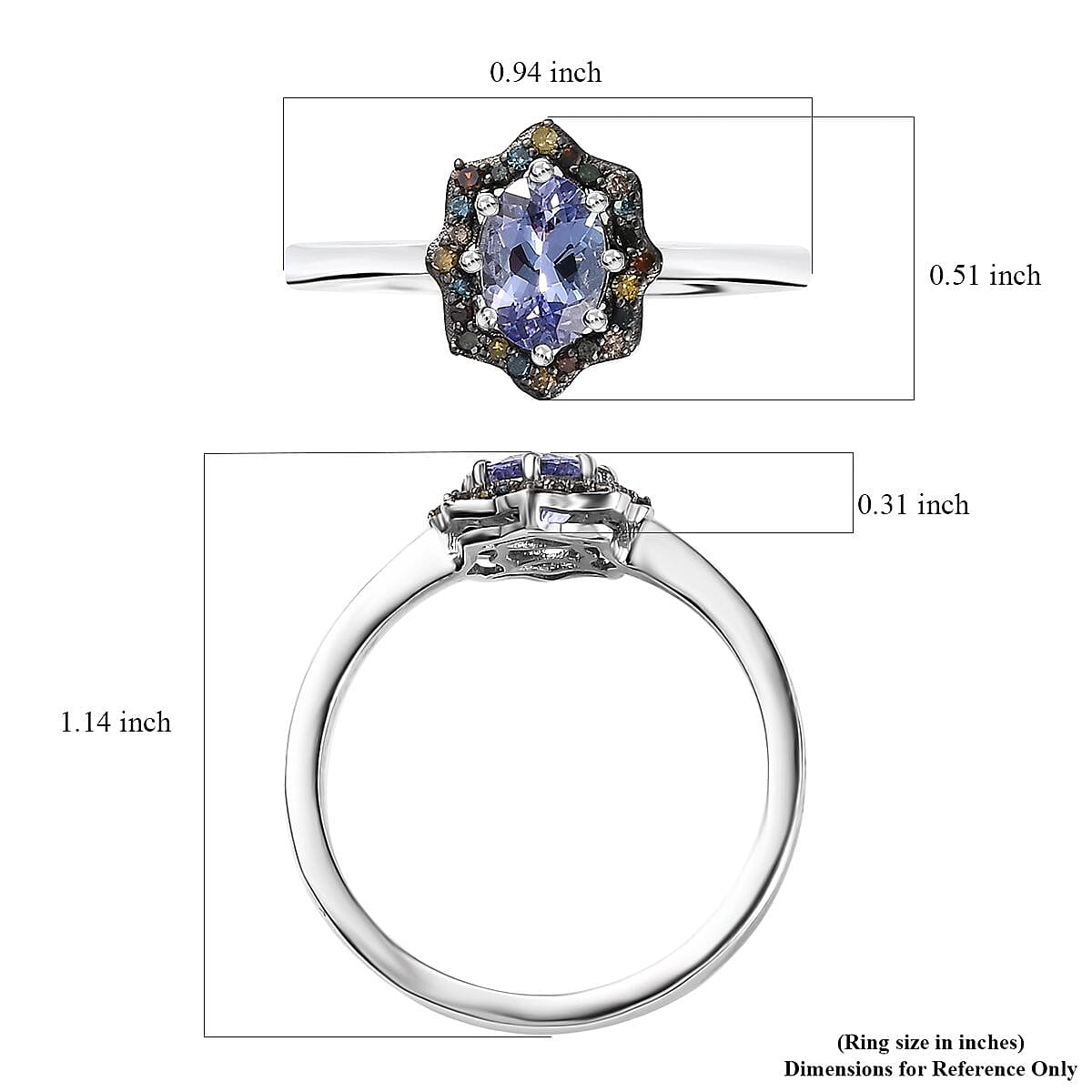 Tanzanite and Multi Diamond Northern Lights Ring in Rhodium Over Sterling Silver (Size 9.0) 1.15 ctw image number 5