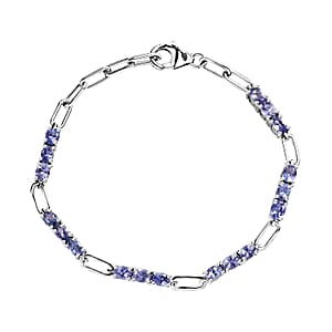 Tanzanite Paper Clip Chain Bracelet in Rhodium Over Sterling Silver (6.50 In) 3.00 ctw