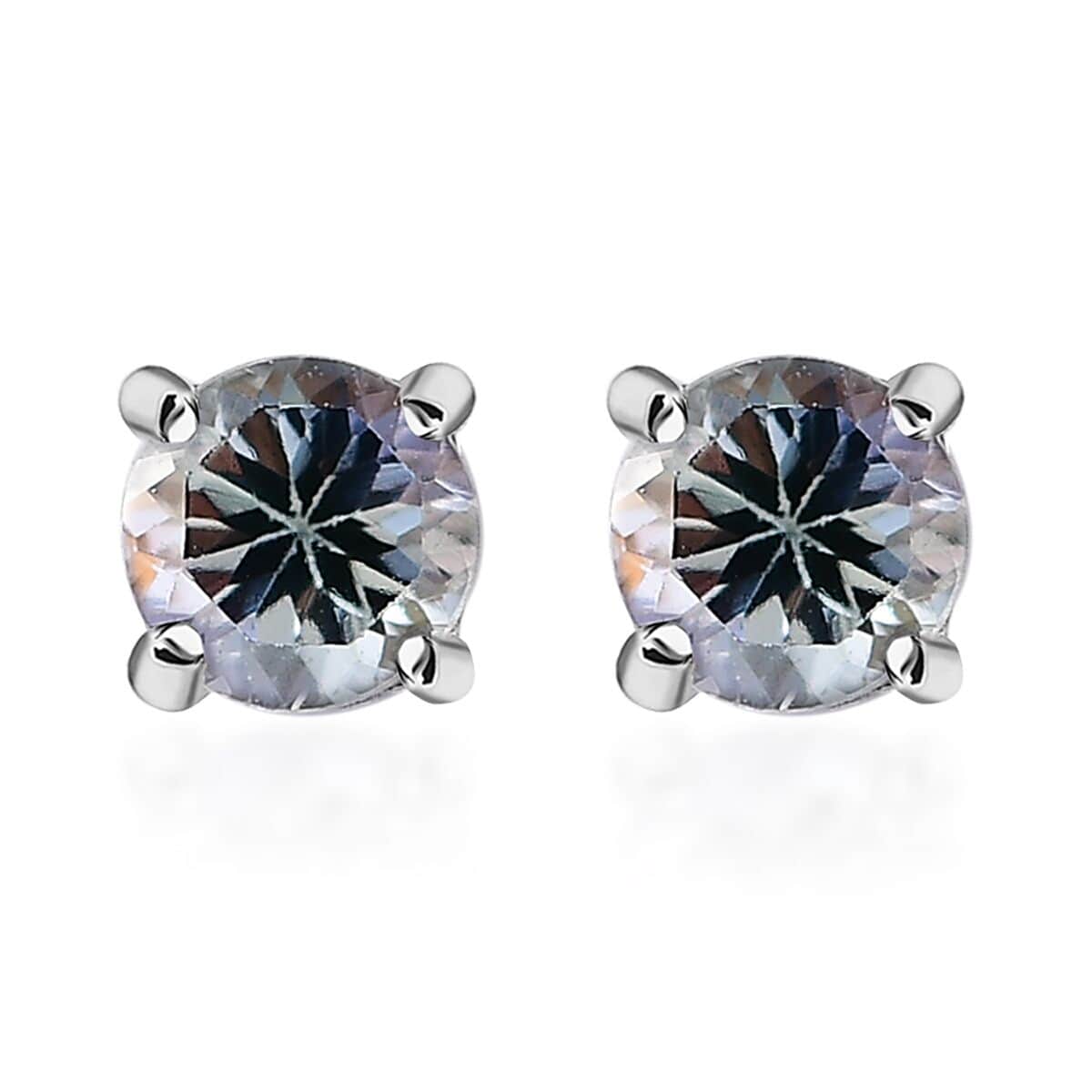 Peacock Tanzanite Solitaire Stud Earrings in Rhodium Over Sterling Silver 1.00 ctw image number 0