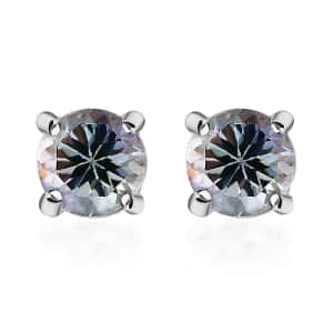 Peacock Tanzanite Solitaire Stud Earrings in Rhodium Over Sterling Silver 1.00 ctw