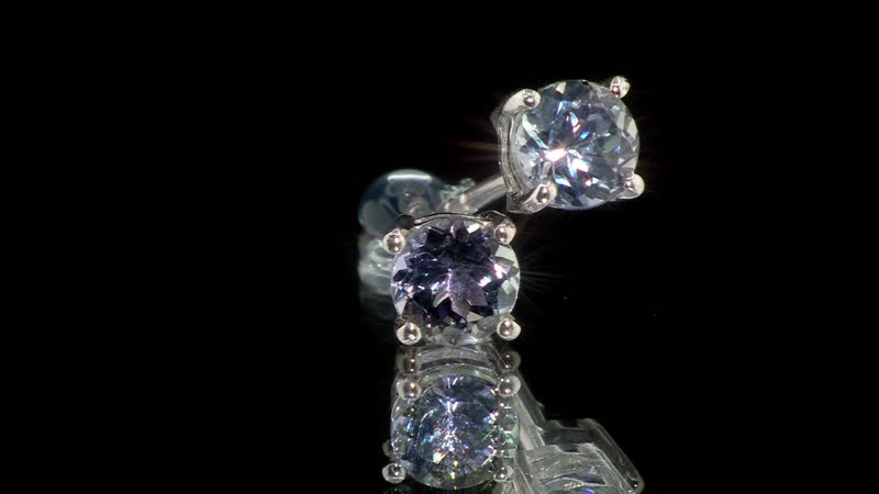 Peacock Tanzanite Solitaire Stud Earrings in Rhodium Over Sterling Silver 1.00 ctw