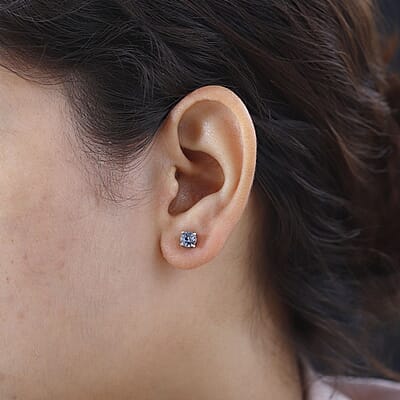 Peacock Tanzanite Solitaire Stud Earrings in Rhodium Over Sterling Silver 1.00 ctw