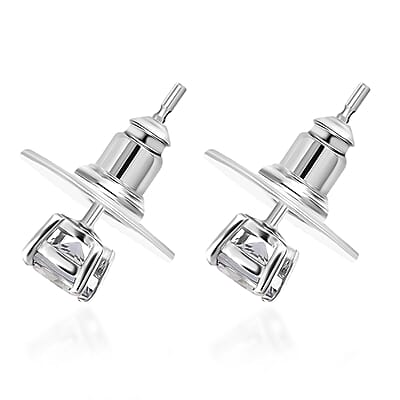 Peacock Tanzanite Solitaire Stud Earrings in Rhodium Over Sterling Silver 1.00 ctw